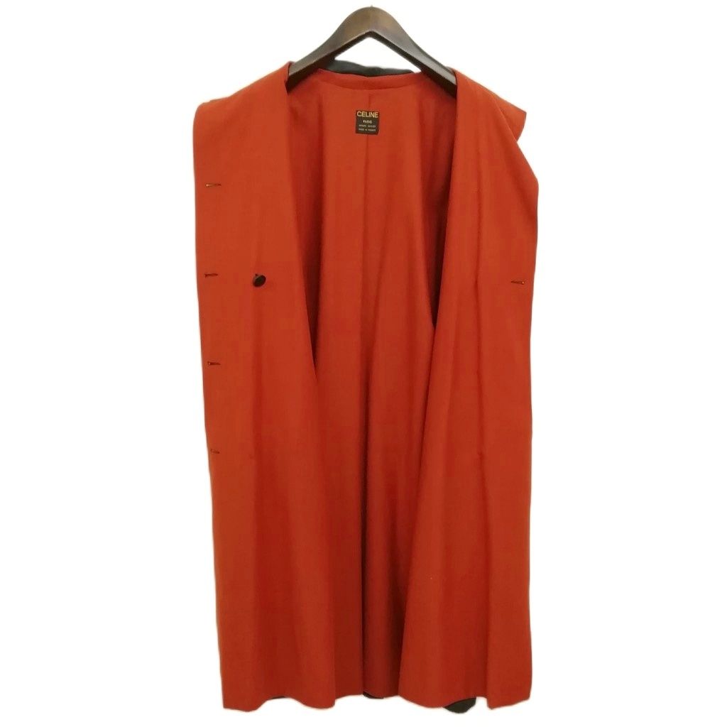 Celine Vintage Caped Trench Coat Overcoat Macadam Leather Button Black Brown — view 6