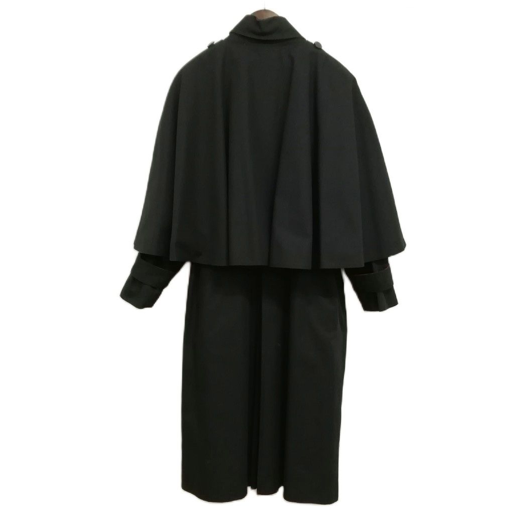 Celine Vintage Caped Trench Coat Overcoat Macadam Leather Button Black Brown — view 2