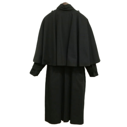 Celine Vintage Caped Trench Coat Overcoat Macadam Leather Button Black Brown