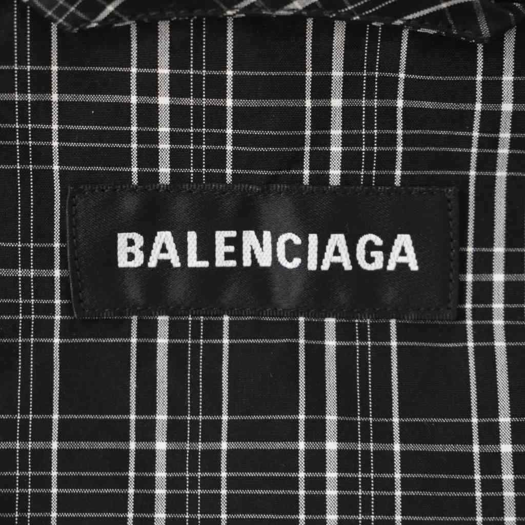 Balenciaga Poplin Check Track Jacket Logo Embroidery Pattern High Neck 44 Black — view 3