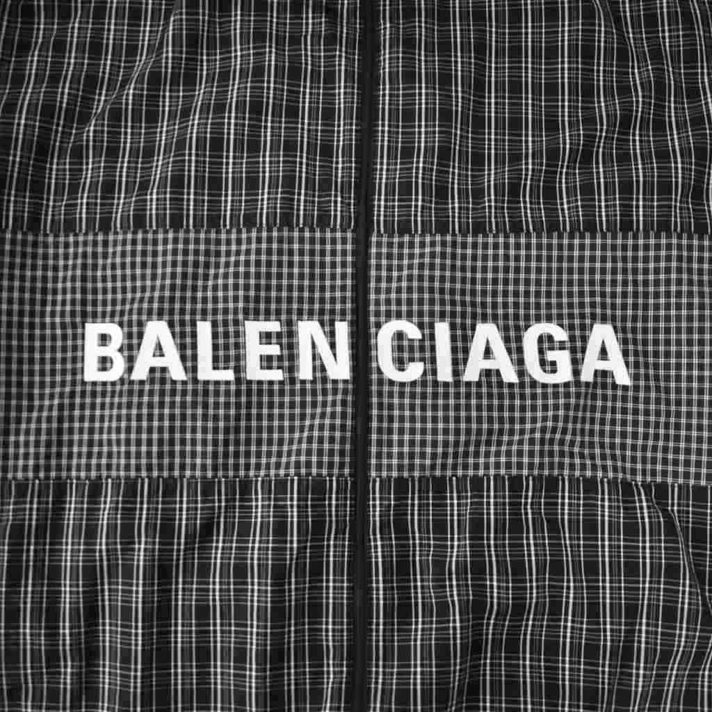 Balenciaga Poplin Check Track Jacket Logo Embroidery Pattern High Neck 44 Black — view 4