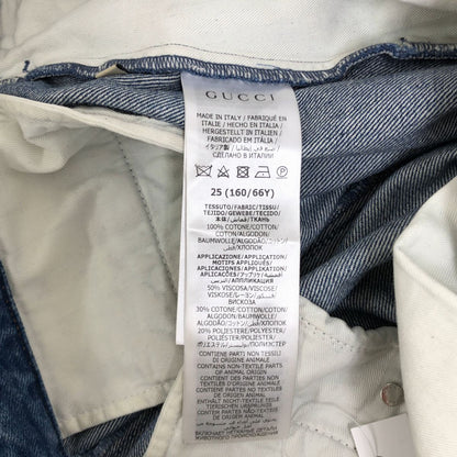Gucci Distressed Logo Patch 2 Tuck Denim Pants 25 Indigo — view 7