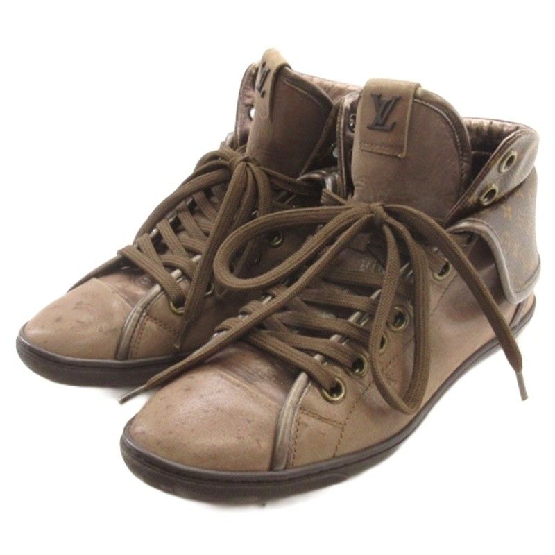 Louis Vuitton Line Monogram Sneakers High Cut Leather Brown — view 2