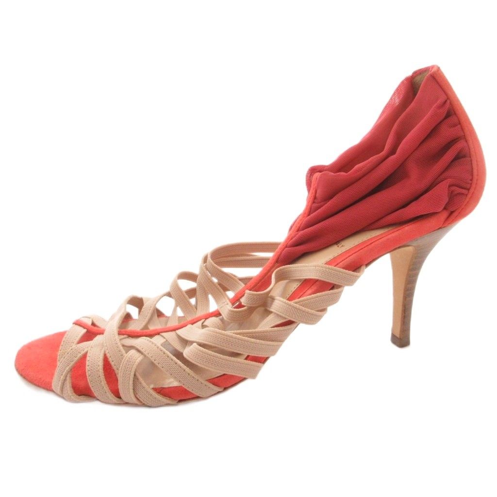 Fendi Sandals Pin Heels Suede 37 Red Beige — view 2