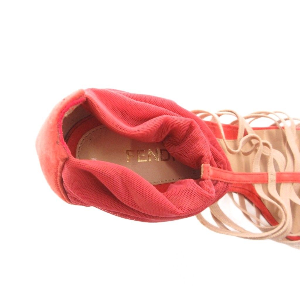 Fendi Sandals Pin Heels Suede 37 Red Beige — view 7