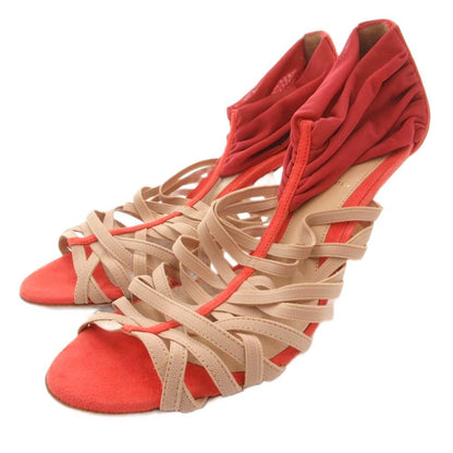 Fendi Sandals Pin Heels Suede 37 Red Beige