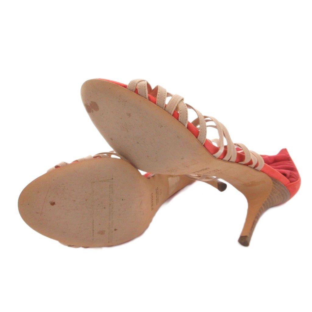Fendi Sandals Pin Heels Suede 37 Red Beige — view 6