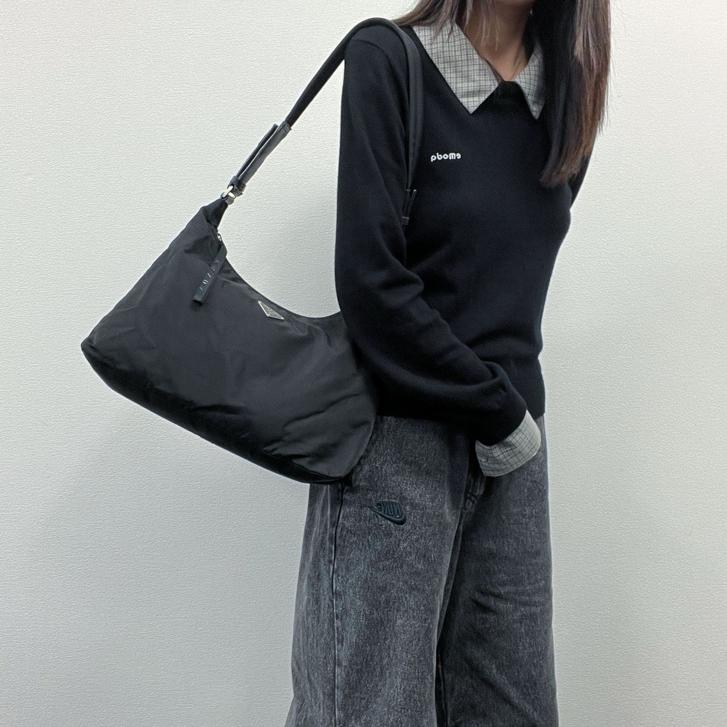 Prada Shoulder Bag Black Nylon Vintage