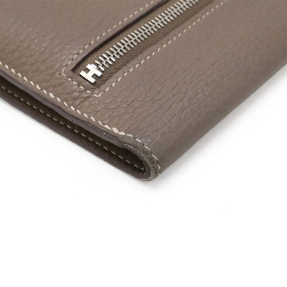 Hermes Dogon Rectoverso Long Bifold Wallet Togo Leather Etoupe Gray Silver — view 3