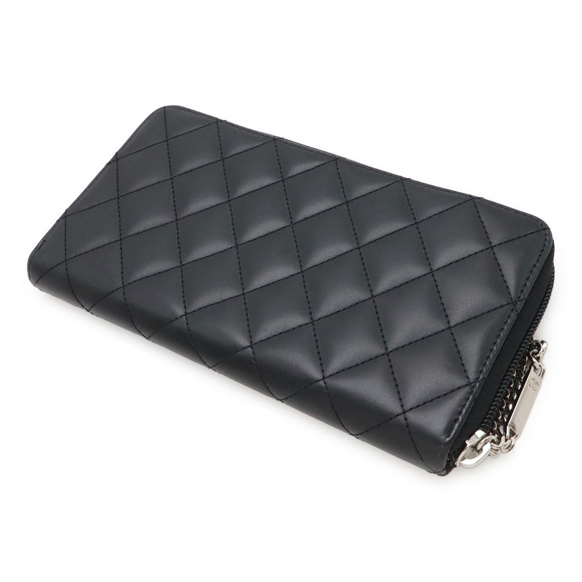 Chanel Cambon Line CC Logo Zip Around Wallet Soft Calf Leather Enamel Black Pink — view 2