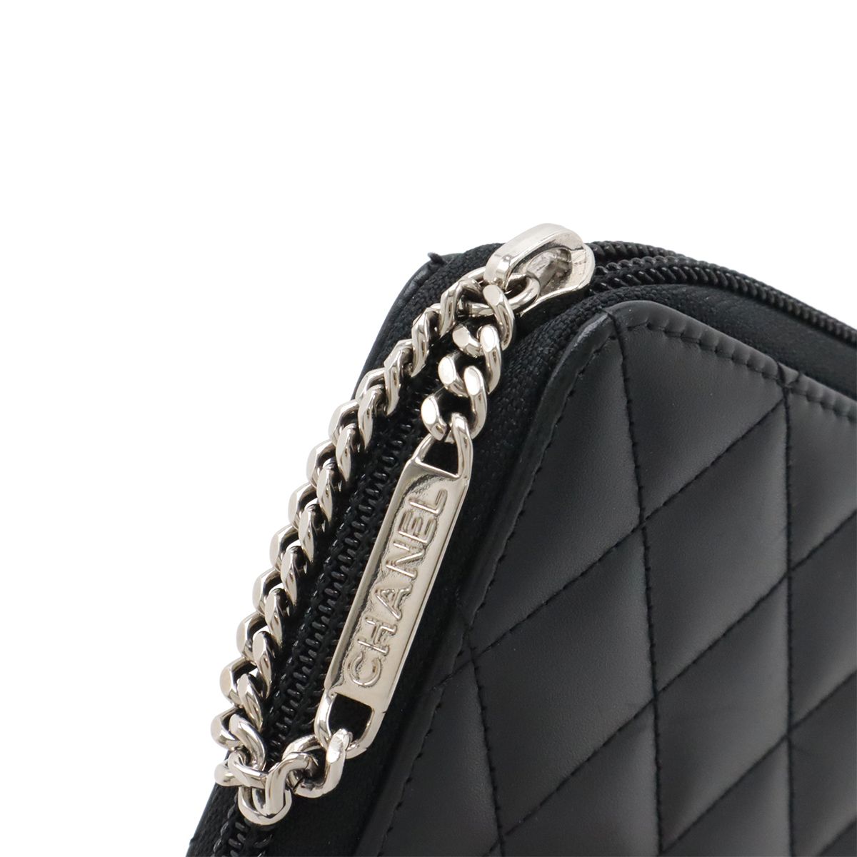 Chanel Cambon Line CC Logo Zip Around Wallet Soft Calf Leather Enamel Black Pink — view 5