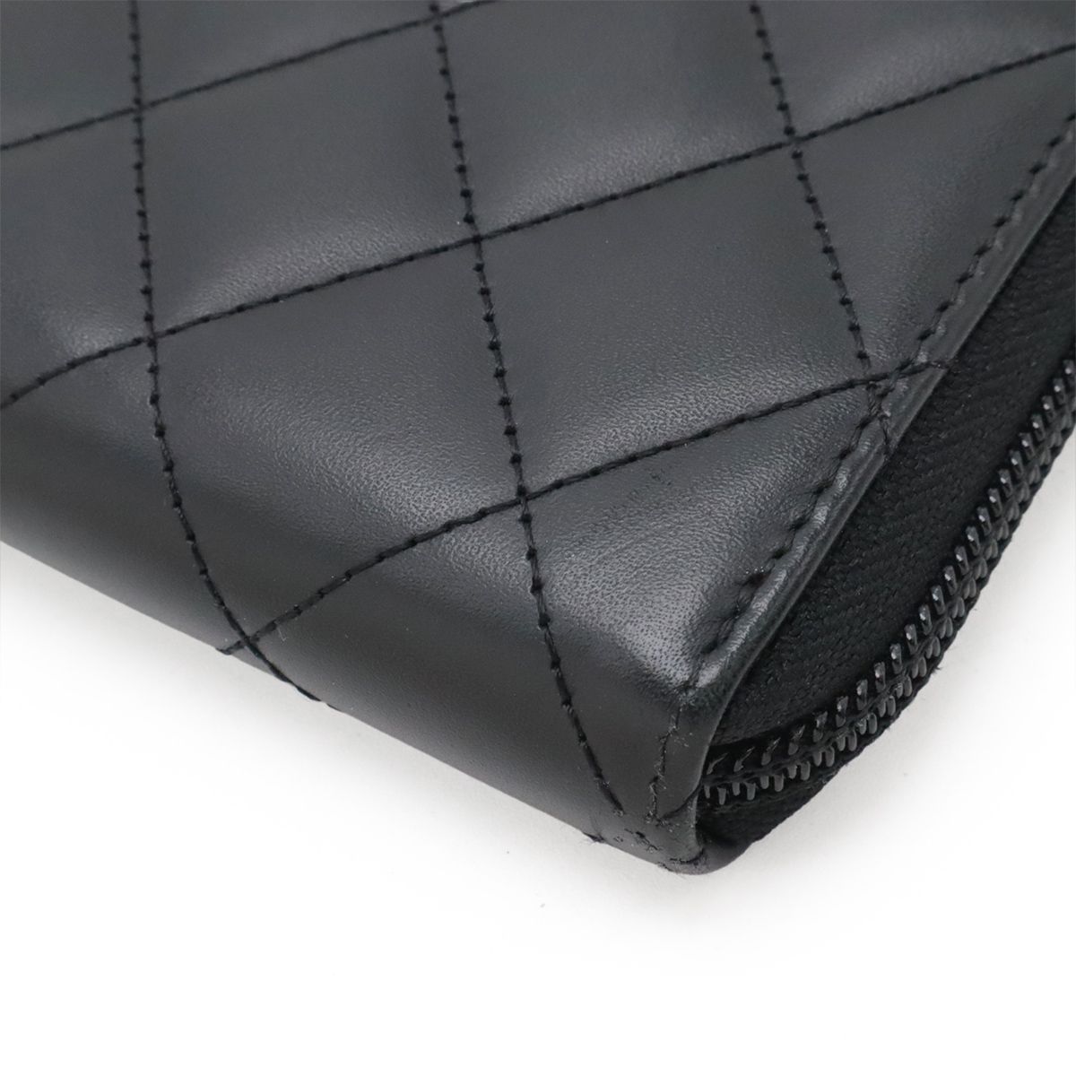 Chanel Cambon Line CC Logo Zip Around Wallet Soft Calf Leather Enamel Black Pink — view 3