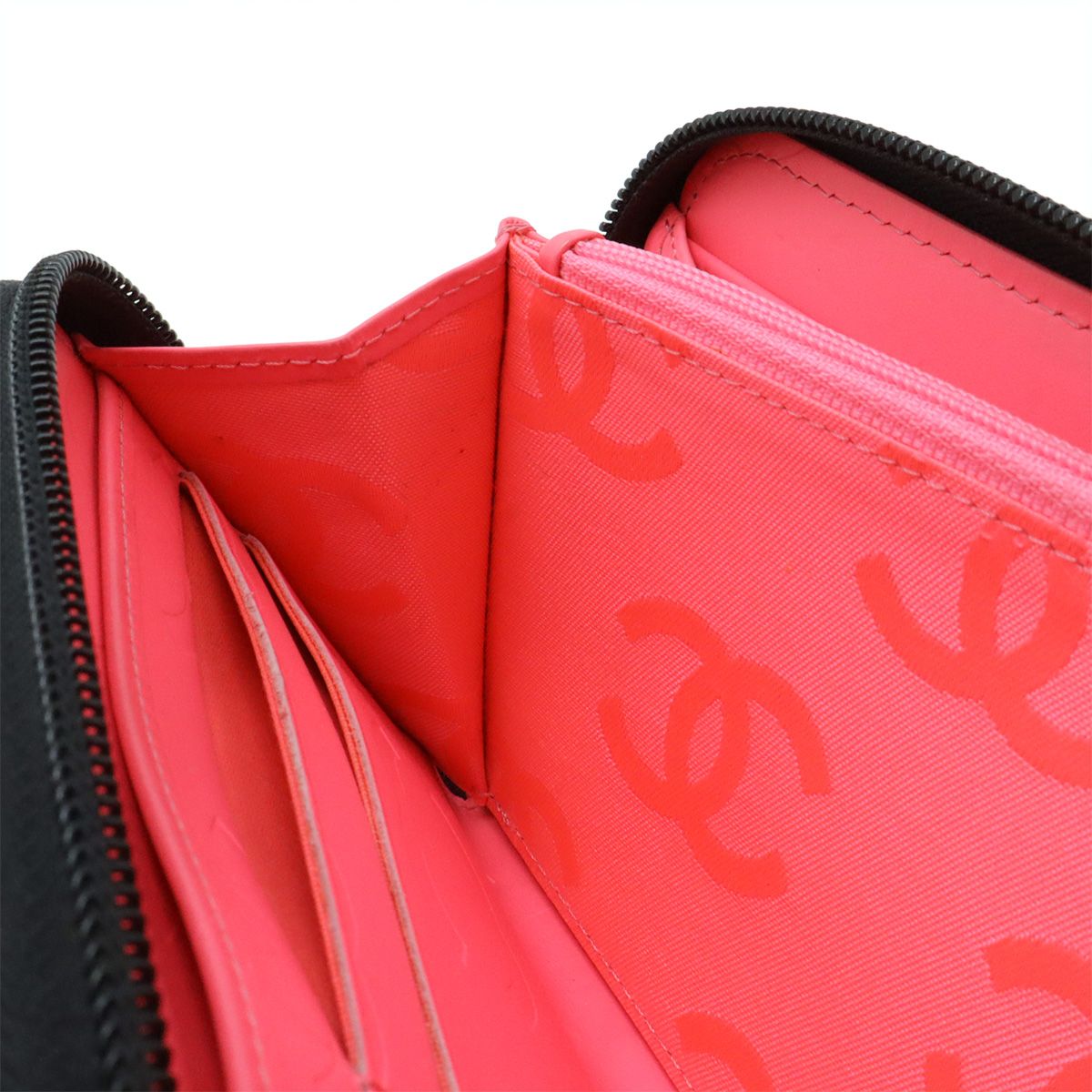 Chanel Cambon Line CC Logo Zip Around Wallet Soft Calf Leather Enamel Black Pink — view 8