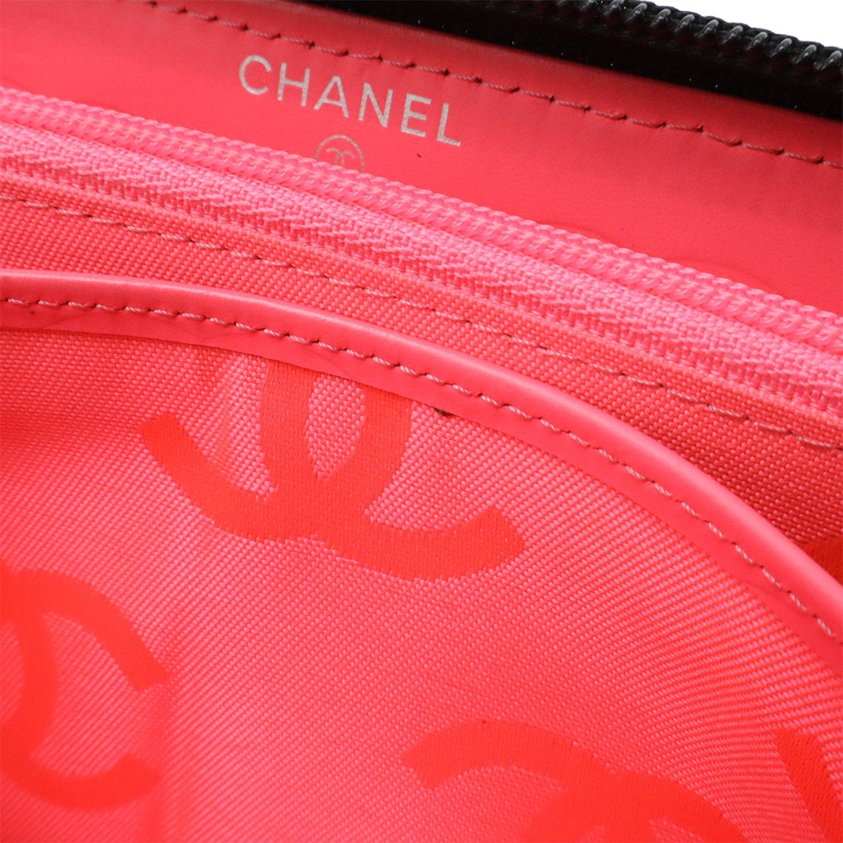 Chanel Cambon Line CC Logo Zip Around Wallet Soft Calf Leather Enamel Black Pink — view 6