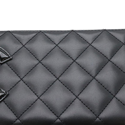 Chanel Cambon Line CC Logo Zip Around Wallet Soft Calf Leather Enamel Black Pink — view 4