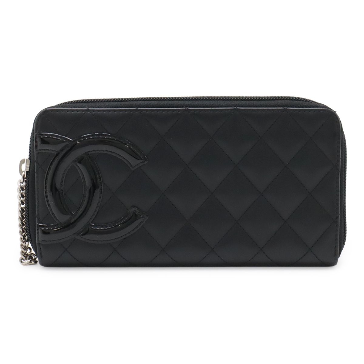 Chanel Cambon Line CC Logo Zip Around Wallet Soft Calf Leather Enamel Black Pink