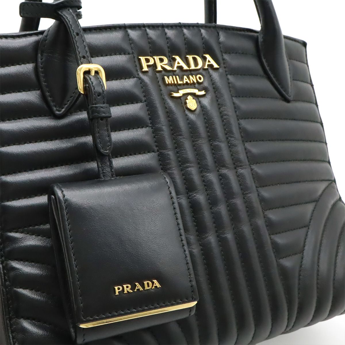 Prada Diagram Handbag Leather Nero Black Gold — view 8