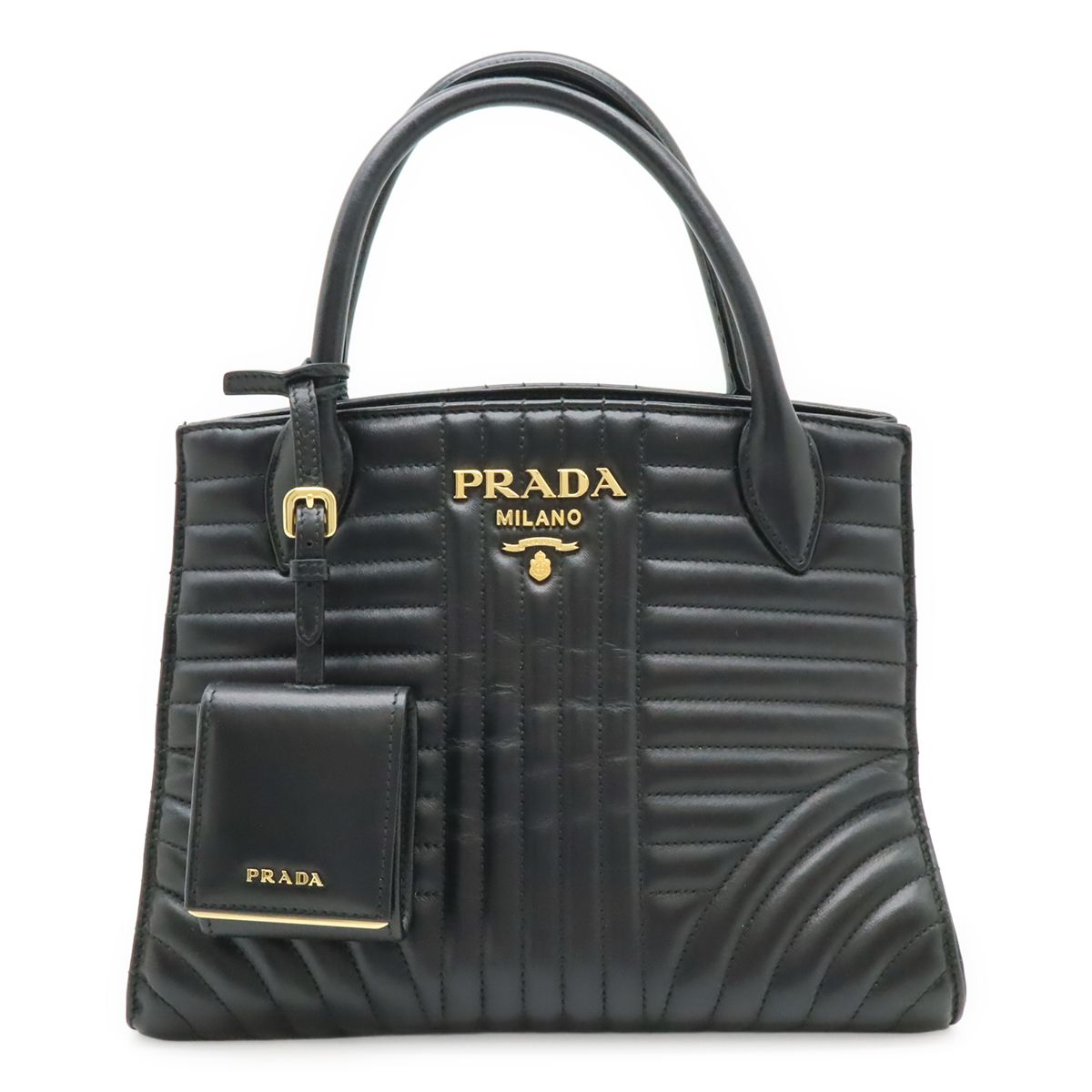 Prada Diagram Handbag Leather Nero Black Gold