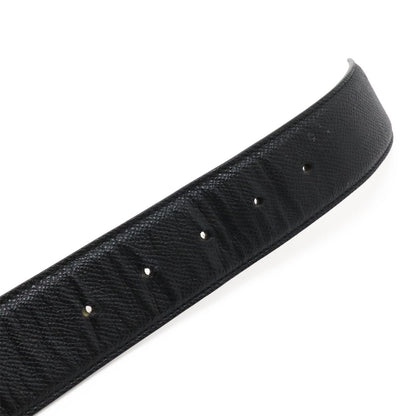 Bvlgari Belt Round Logo Buckle Gray Leather Black Silver 110 Actual 87.5 cm Cut — view 6
