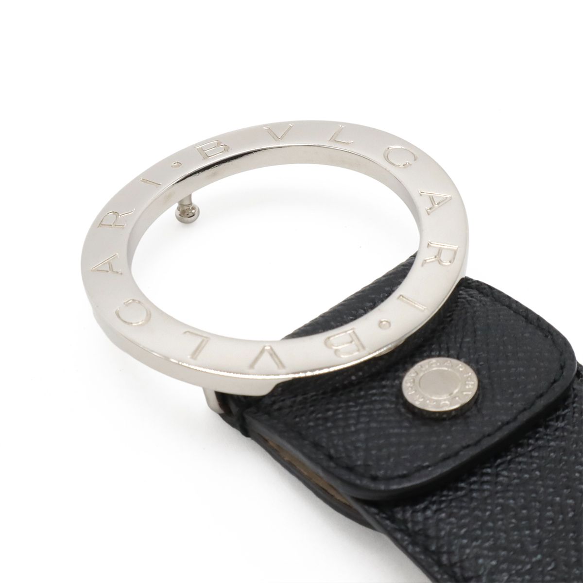 Bvlgari Belt Round Logo Buckle Gray Leather Black Silver 110 Actual 87.5 cm Cut — view 3