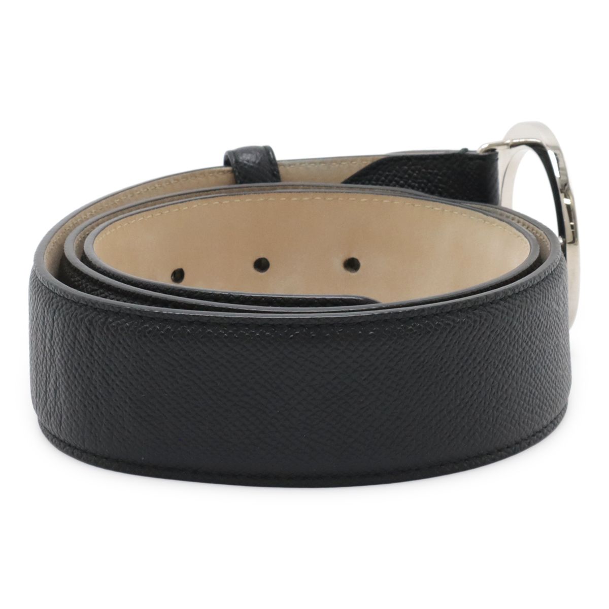 Bvlgari Belt Round Logo Buckle Gray Leather Black Silver 110 Actual 87.5 cm Cut — view 2