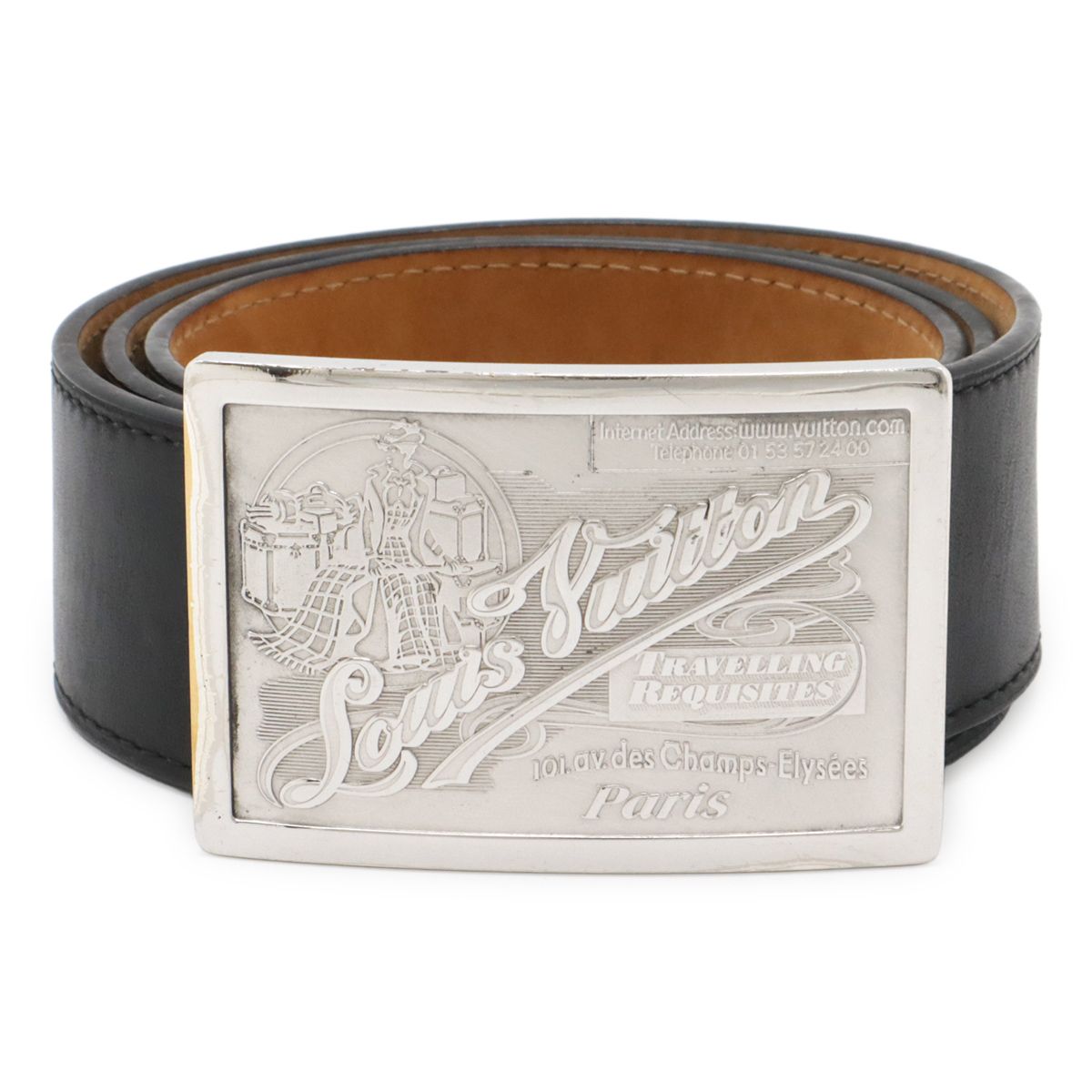 Louis Vuitton Ceinture Jeans Belt Leather Noir Black Silver 90