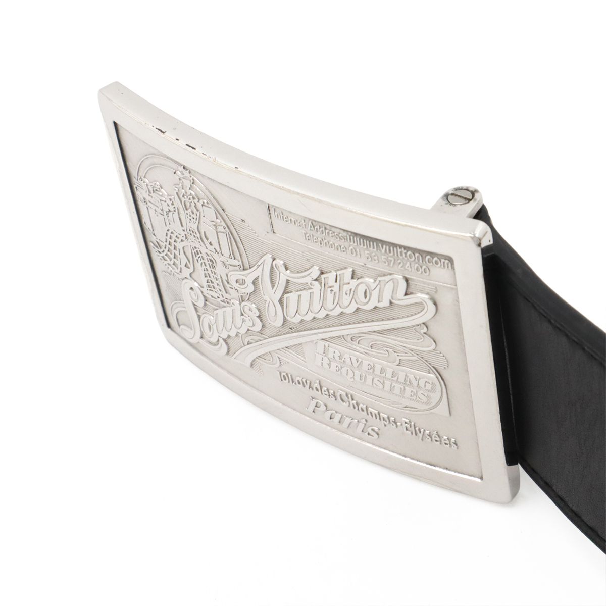 Louis Vuitton Ceinture Jeans Belt Leather Noir Black Silver 90 — view 3