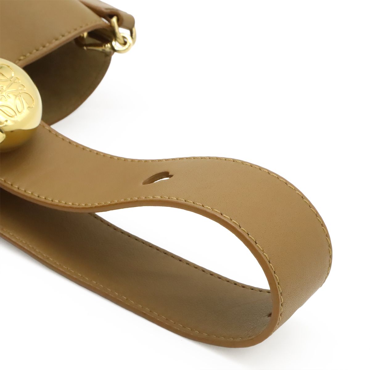 Loewe Pebble Bucket Bag Mini 2-Way Sum Scarf Leather Brown Gold — view 5