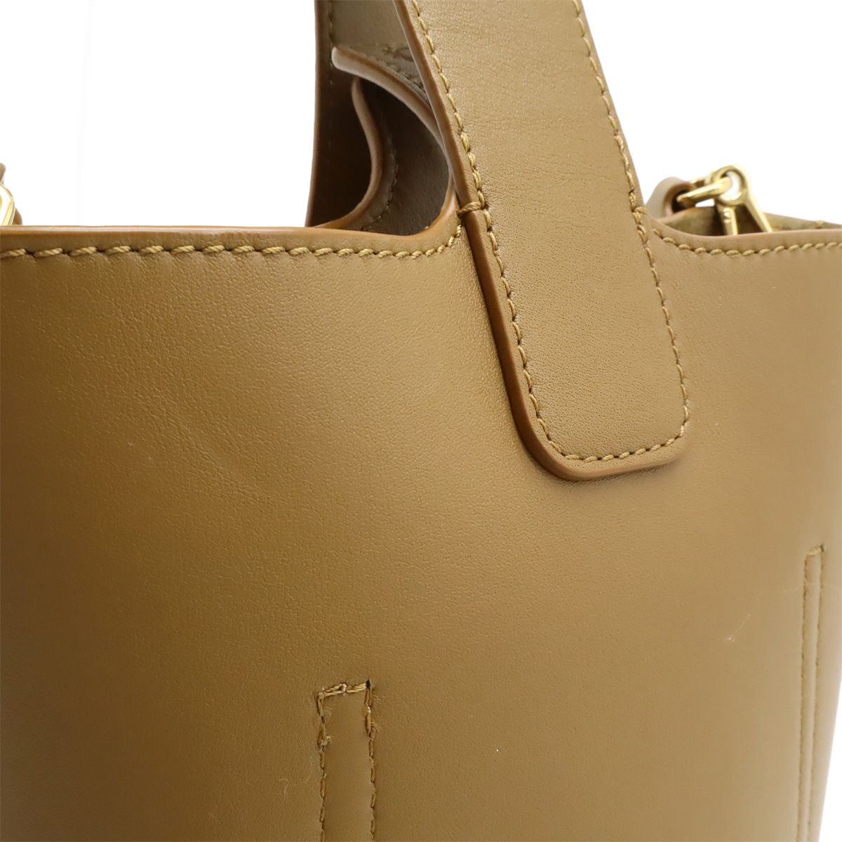 Loewe Pebble Bucket Bag Mini 2-Way Sum Scarf Leather Brown Gold — view 8