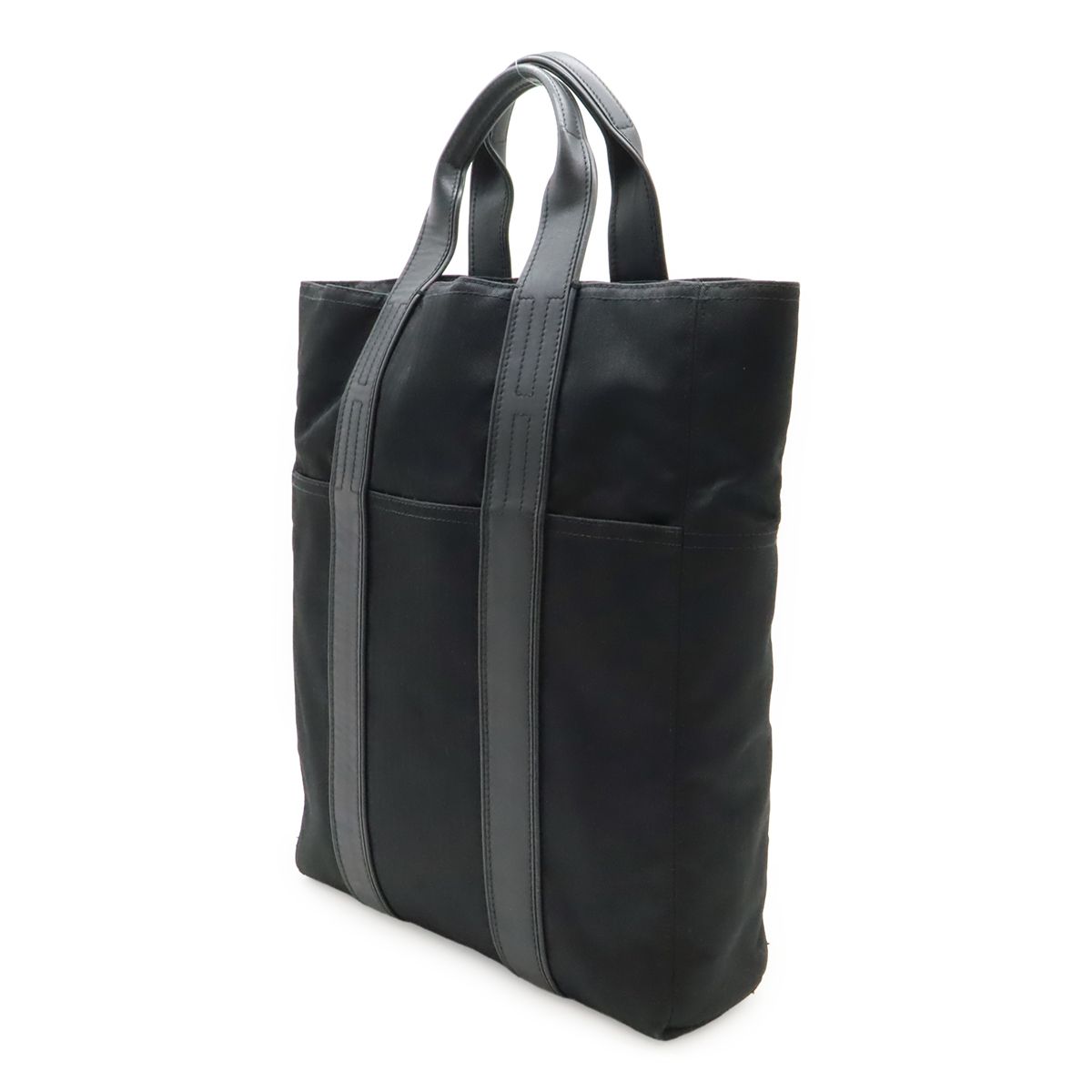 Hermes Acapulco Cabas MM Tote Large Handbag Toilet Blanc Canvas Leather Black — view 2