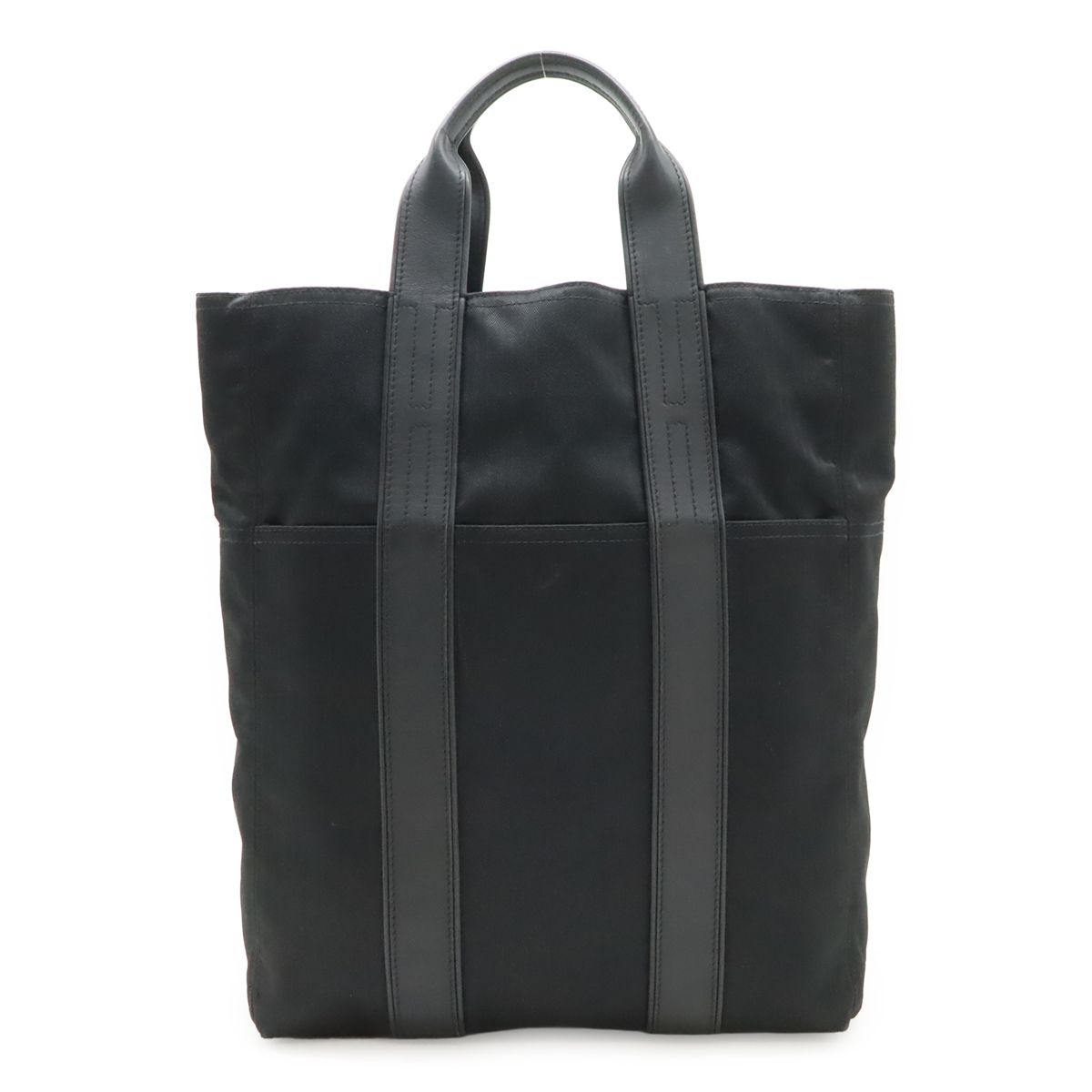 Hermes Acapulco Cabas MM Tote Large Handbag Toilet Blanc Canvas Leather Black