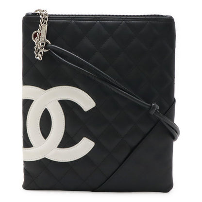 Chanel Cambon Line CC Logo Pochette Shoulder Bag Crossbody Soft Calf Black White
