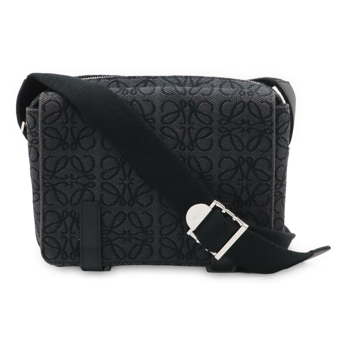 Loewe Repeat Anagram Military Messenger Bag XS Crossbody Canvas Black Silver