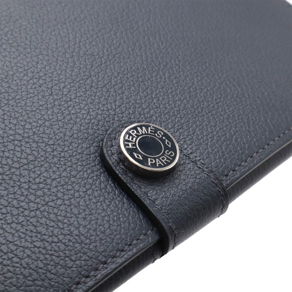Hermes Toutenmain Passport Case Cover Veau Gray Leather Blue Nuit Navy — view 5