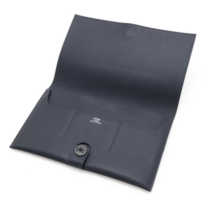 Hermes Toutenmain Passport Case Cover Veau Gray Leather Blue Nuit Navy — view 6