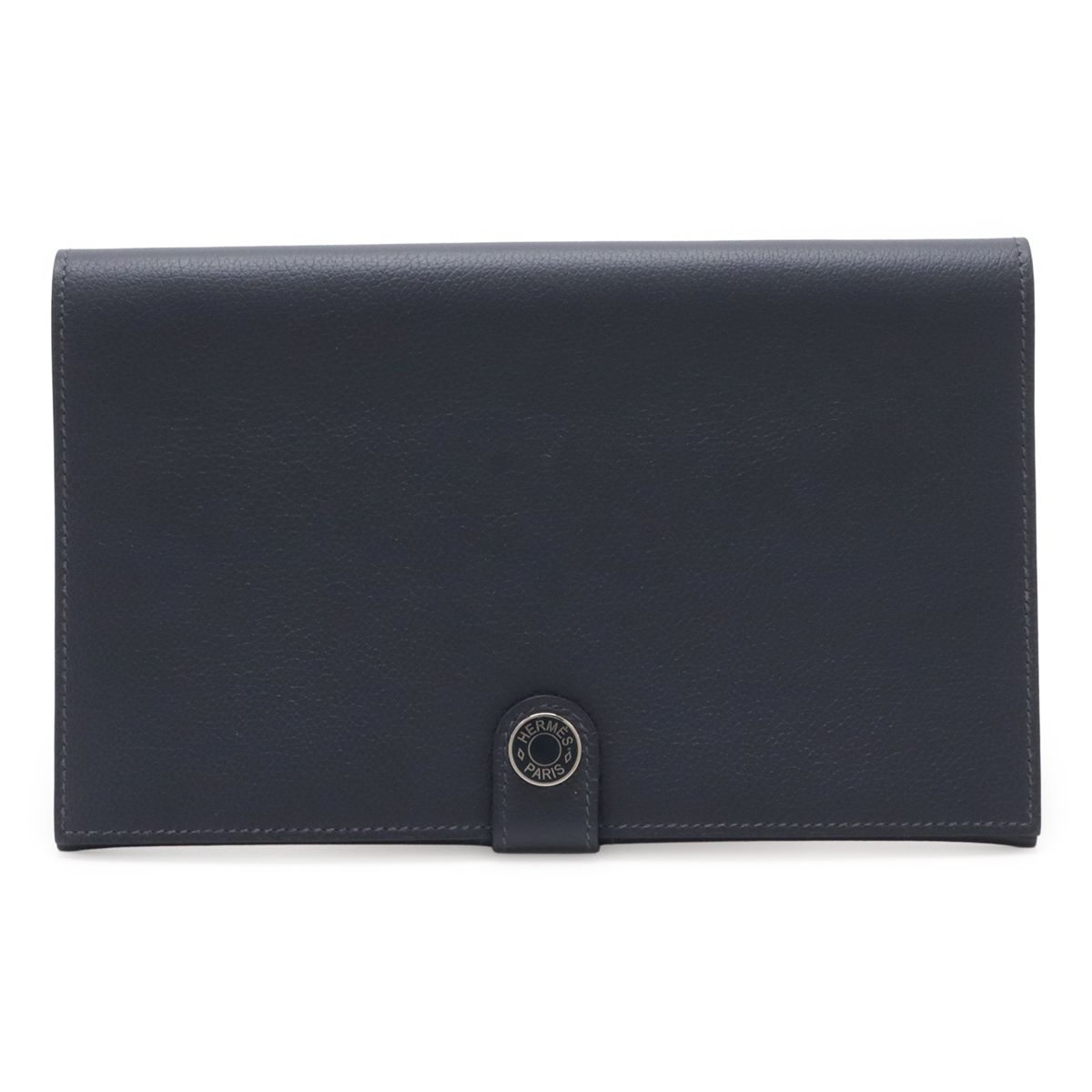 Hermes Toutenmain Passport Case Cover Veau Gray Leather Blue Nuit Navy