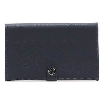 Hermes Toutenmain Passport Case Cover Veau Gray Leather Blue Nuit Navy