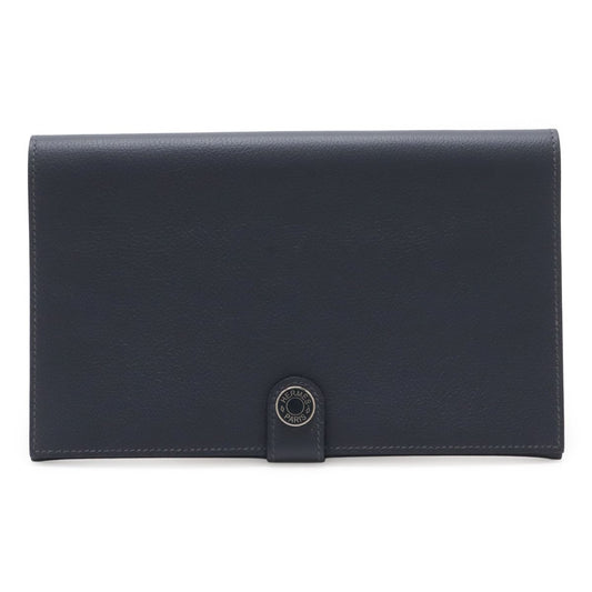 Hermes Toutenmain Passport Case Cover Veau Gray Leather Blue Nuit Navy