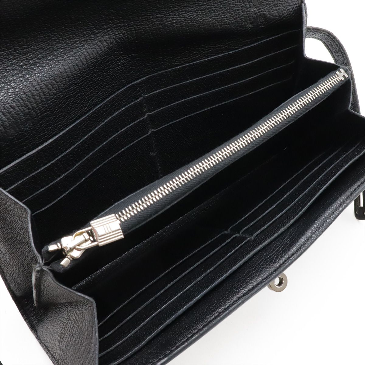 Hermes Kelly Wallet Long Bifold Chevre Leather Black Silver — view 5