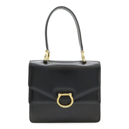 Celine Ganchini Double Flap Handbag Leather Black Gold