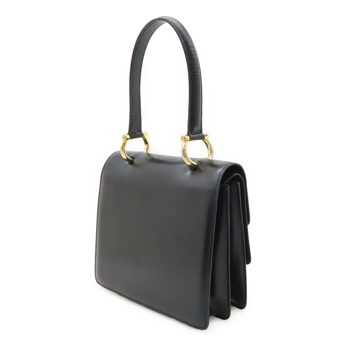 Celine Ganchini Double Flap Handbag Leather Black Gold — view 2