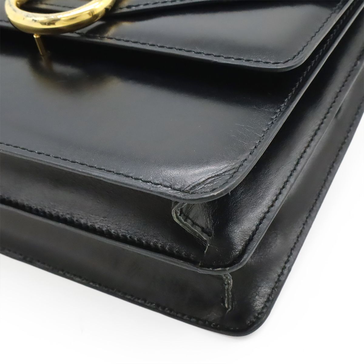Celine Ganchini Double Flap Handbag Leather Black Gold — view 3