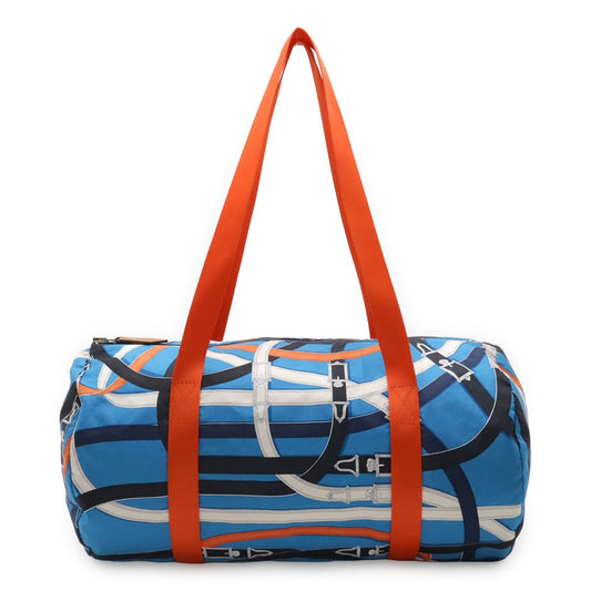 Hermes Cavalcade Air Silk Duffle 38 Shoulder Bag Tote 100% Blue Orange
