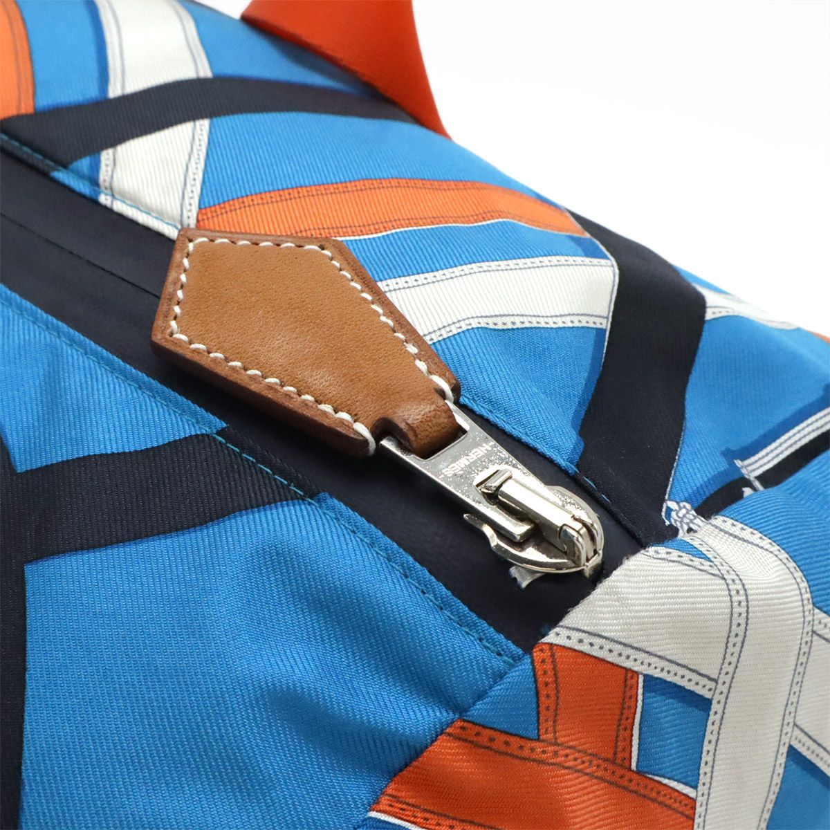 Hermes Cavalcade Air Silk Duffle 38 Shoulder Bag Tote 100% Blue Orange — view 5