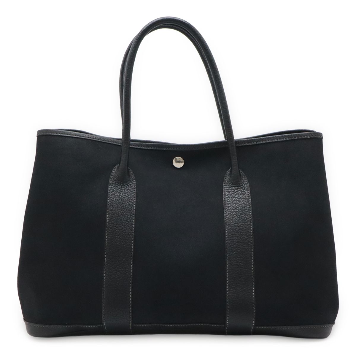 Hermes Garden Party PM Tote Toile Officier Canvas Black Silver