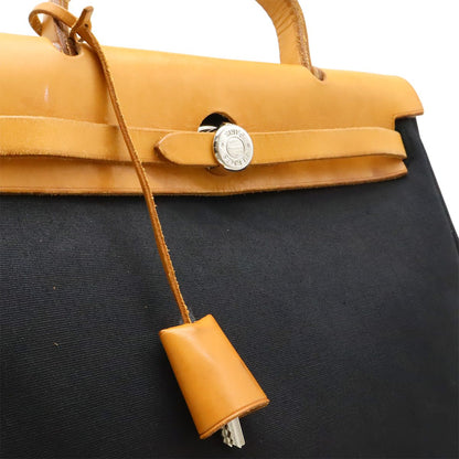 Hermes Herbag PM 2-Way Shoulder Bag Toile Officier GM Black Brown Beige — view 8
