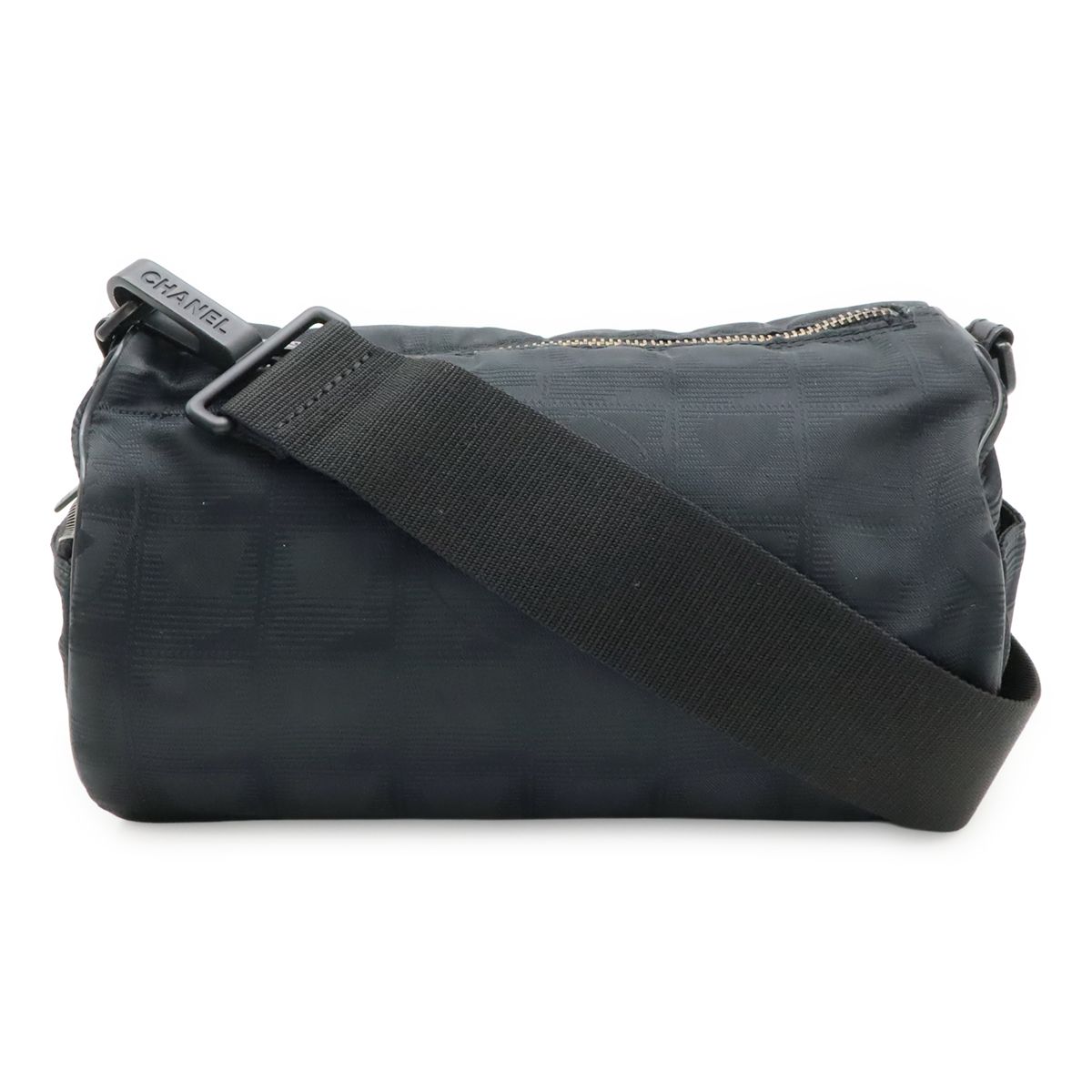 Chanel New Travel Line Mini Roll Shoulder Bag Nylon Jacquard Leather Black