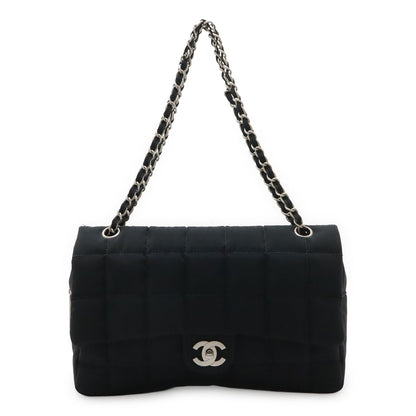 Chanel Choco Bar CC Logo Chain Shoulder Bag Quilted Nylon Black Silver