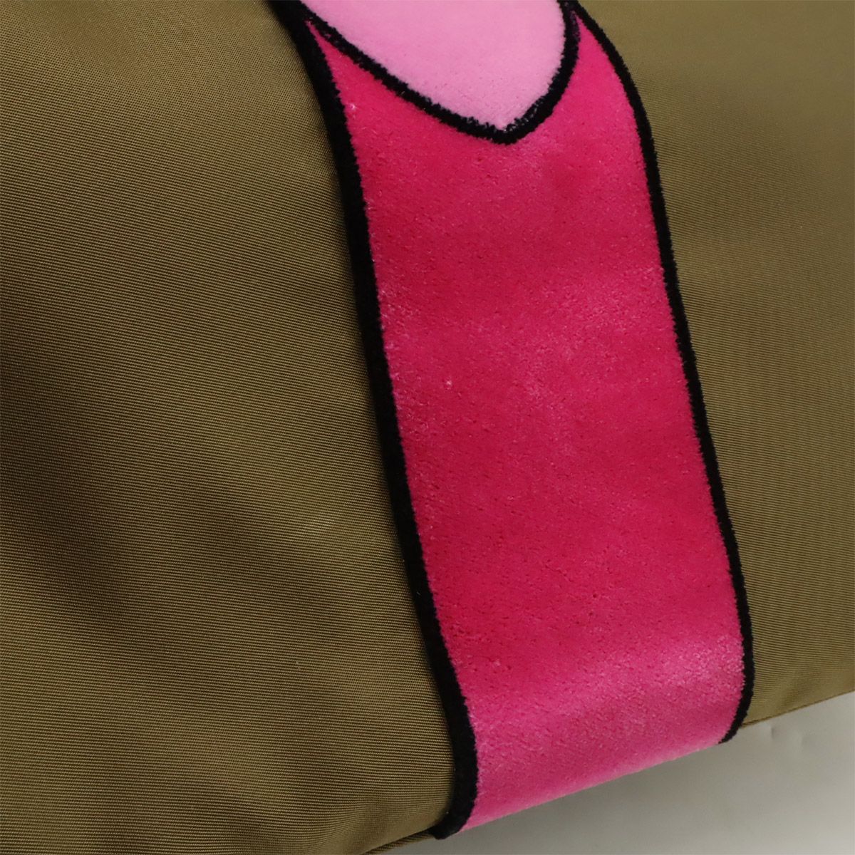 Prada Velour Belt Motif Tote Shoulder Bag Nylon Leather Khaki Pink — view 9