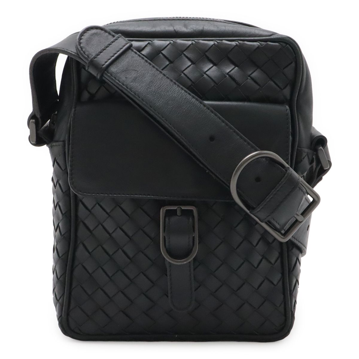 Bottega Veneta Intrecciato Shoulder Bag Pochette Leather Black